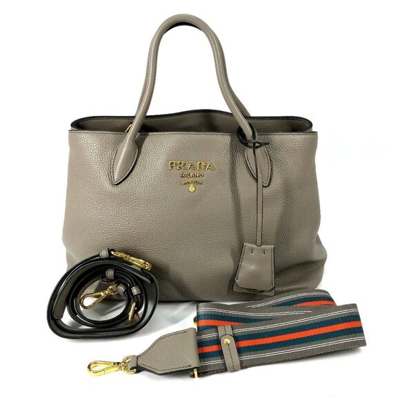 PRADA 1BA579 logo VIT.DAINO 2WAY Hand Bag Crossbody Shoulder bag Leather gray - Picture 1 of 13